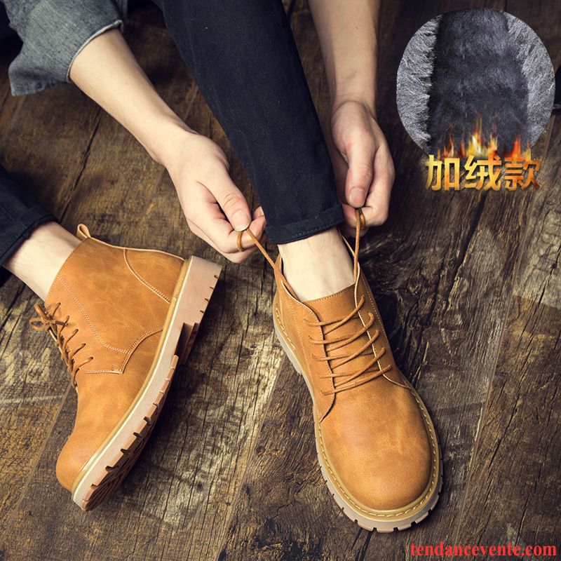 Bottes Montante Pour Homme Rétro Tendance Angleterre Homme Tous Les Assortis Chaussures De Travail Printemps Bleu