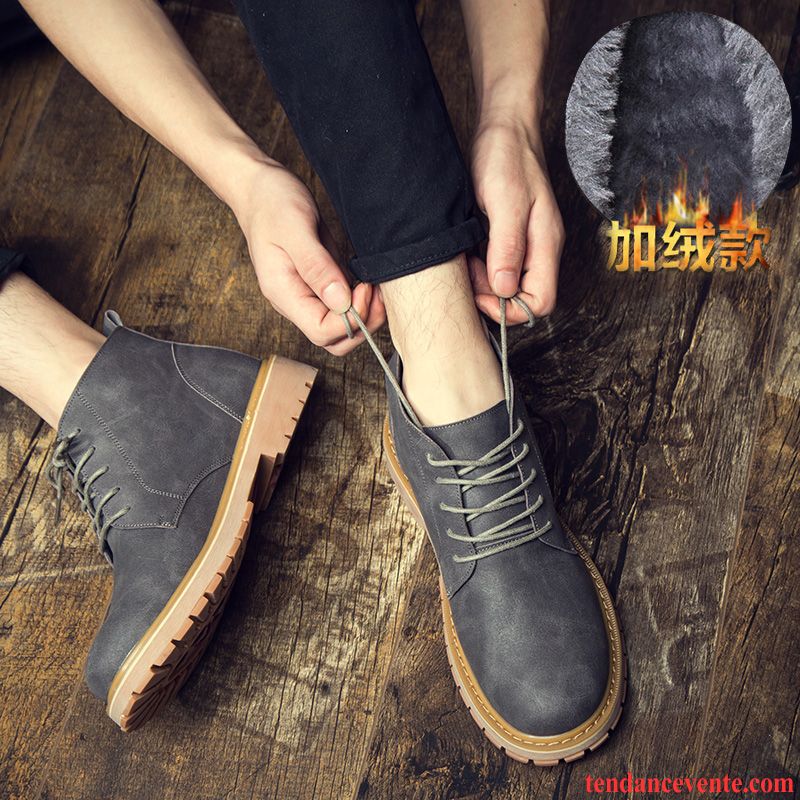 Bottes Montante Pour Homme Rétro Tendance Angleterre Homme Tous Les Assortis Chaussures De Travail Printemps Bleu