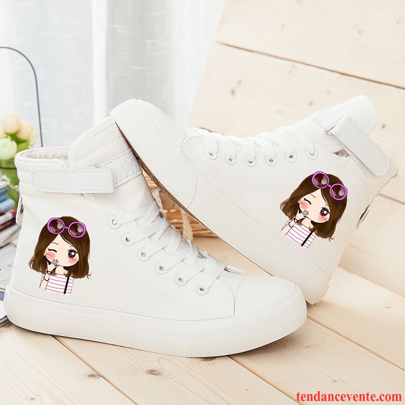 Bottes Neige Femme Fermeture Éclair Femme Dessin Animé Chaussures En Tissu Graffiti Plates Toile Décontractée Étudiant Laçage Printemps Hautes Vente