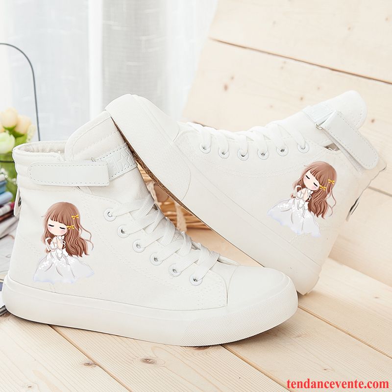 Bottes Neige Femme Fermeture Éclair Femme Dessin Animé Chaussures En Tissu Graffiti Plates Toile Décontractée Étudiant Laçage Printemps Hautes Vente