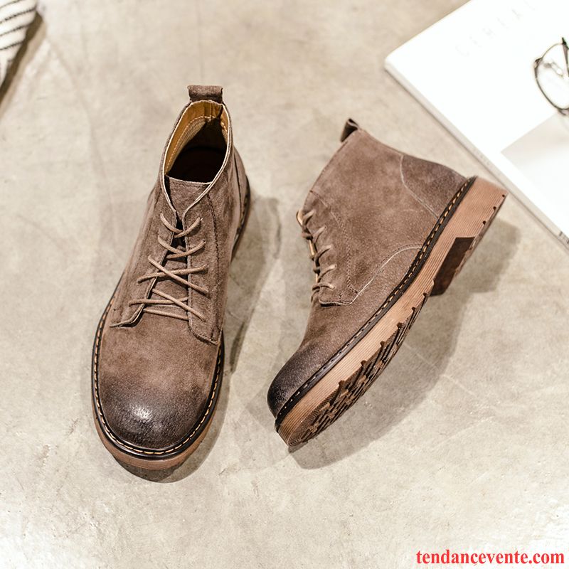 Bottes Neige Homme Homme Tendance Hiver Cuir Véritable Rétro Hautes Pierre