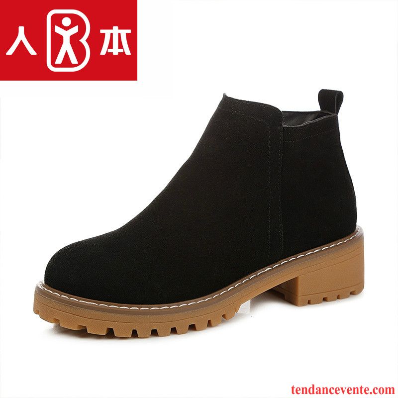 Bottes Plates Noires Cuir Étudiant Matelassé Renforcé Chauds Fermeture Éclair Plus De Velours Femme Angleterre Hiver Rétro Kaki