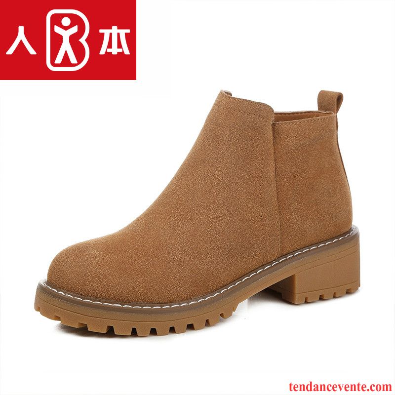 Bottes Plates Noires Cuir Étudiant Matelassé Renforcé Chauds Fermeture Éclair Plus De Velours Femme Angleterre Hiver Rétro Kaki