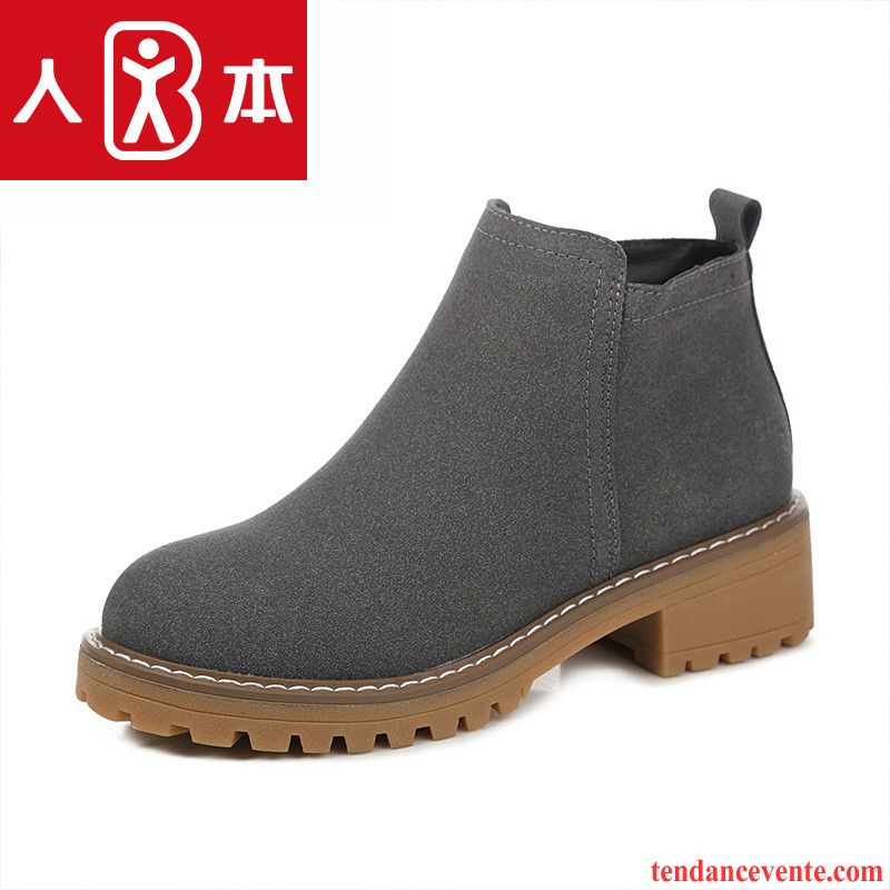 Bottes Plates Noires Cuir Étudiant Matelassé Renforcé Chauds Fermeture Éclair Plus De Velours Femme Angleterre Hiver Rétro Kaki