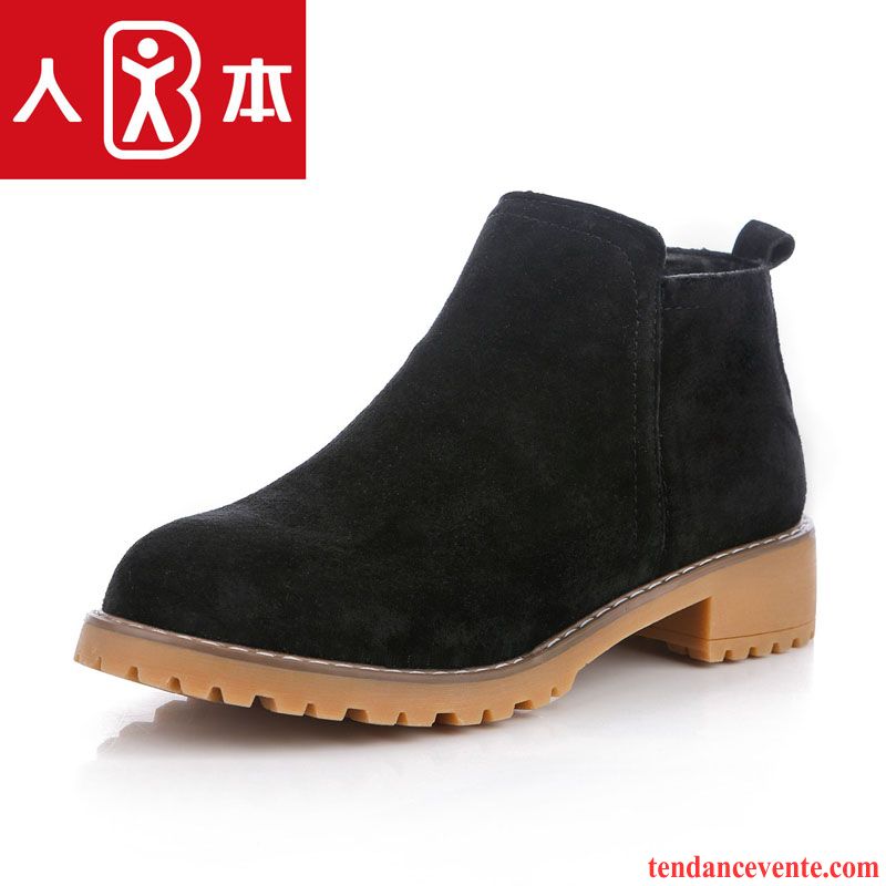 Bottes Plates Noires Cuir Étudiant Matelassé Renforcé Chauds Fermeture Éclair Plus De Velours Femme Angleterre Hiver Rétro Kaki