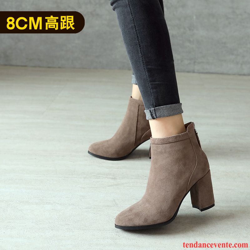 Bottes Pour Femmes Tous Les Assortis Hiver Noir Femme Europe Matelassé Cuir Véritable L'automne Talons Hauts Pas Cher