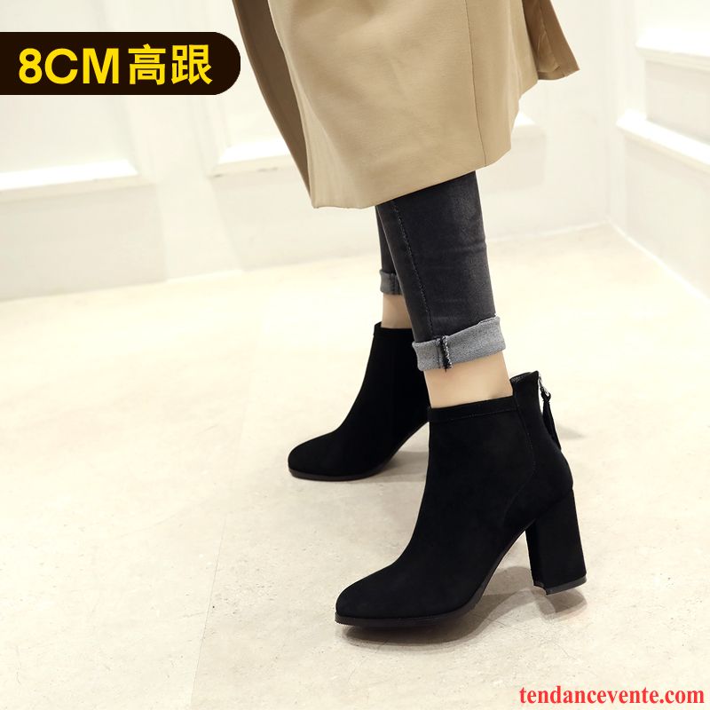 Bottes Pour Femmes Tous Les Assortis Hiver Noir Femme Europe Matelassé Cuir Véritable L'automne Talons Hauts Pas Cher