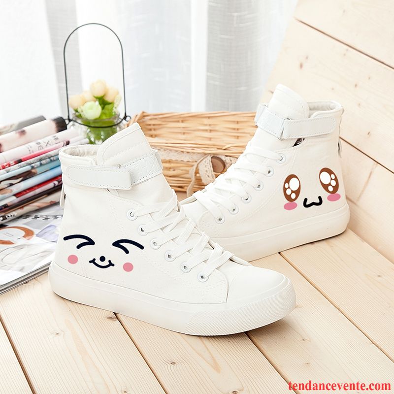 Bottes Skate Femme Marque Italienne Chaussures En Tissu Dessin Animé Toile Printemps Étudiant Femme Laçage Graffiti Blanc Décontractée Hautes Chocolat