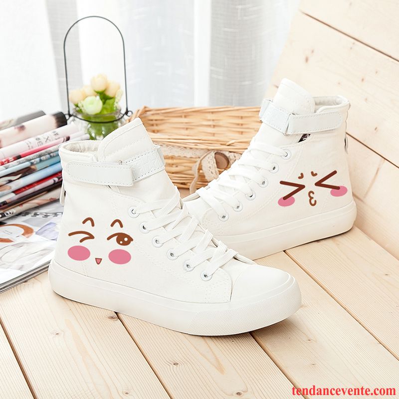 Bottes Skate Femme Marque Italienne Chaussures En Tissu Dessin Animé Toile Printemps Étudiant Femme Laçage Graffiti Blanc Décontractée Hautes Chocolat