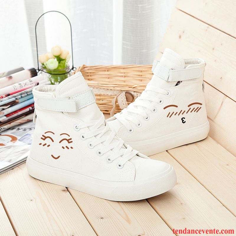 Bottes Skate Femme Marque Italienne Chaussures En Tissu Dessin Animé Toile Printemps Étudiant Femme Laçage Graffiti Blanc Décontractée Hautes Chocolat