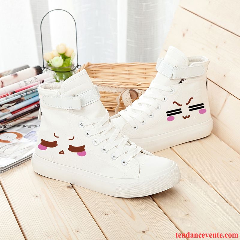 Bottes Skate Femme Marque Italienne Chaussures En Tissu Dessin Animé Toile Printemps Étudiant Femme Laçage Graffiti Blanc Décontractée Hautes Chocolat