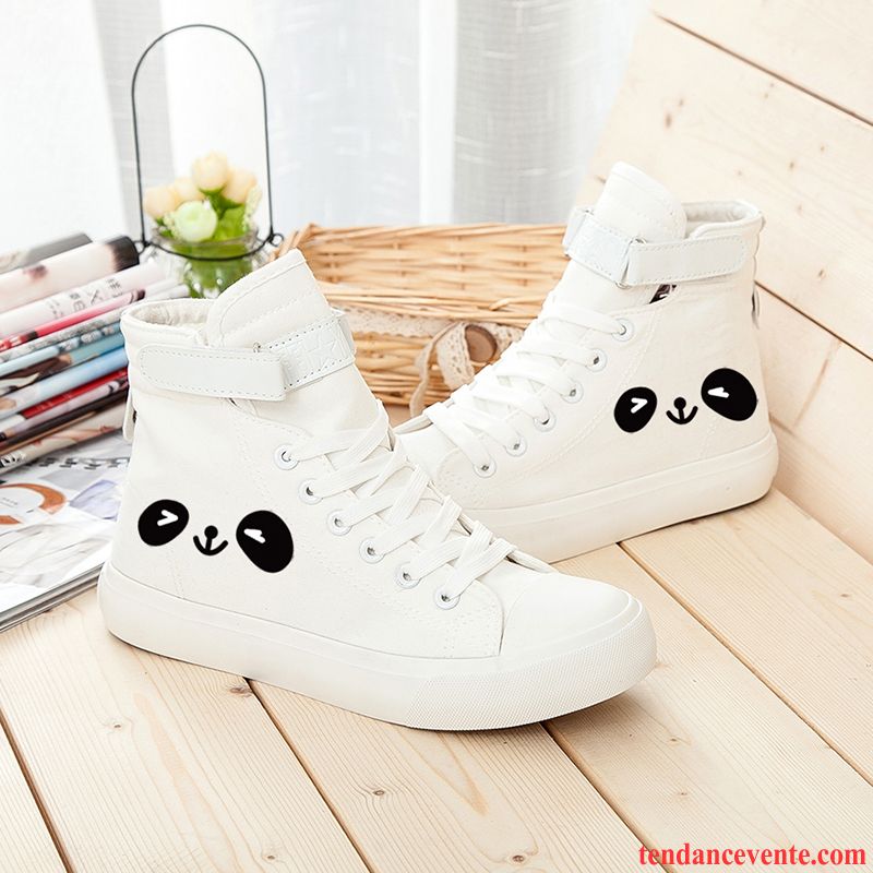 Bottes Skate Femme Marque Italienne Chaussures En Tissu Dessin Animé Toile Printemps Étudiant Femme Laçage Graffiti Blanc Décontractée Hautes Chocolat