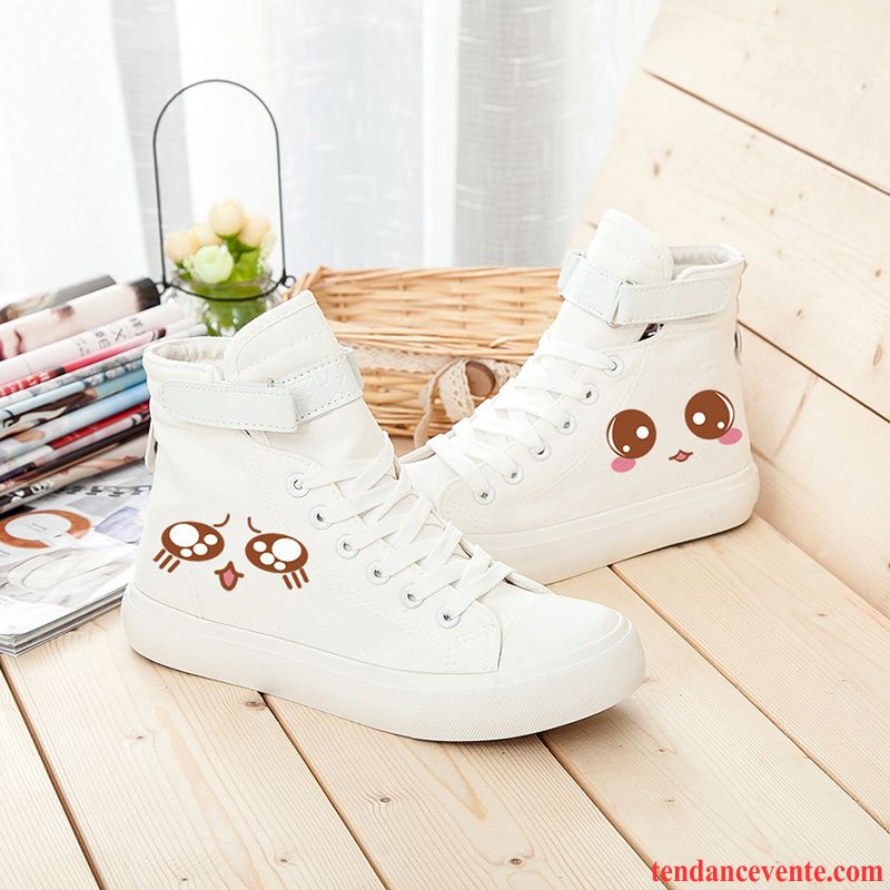 Bottes Skate Femme Marque Italienne Chaussures En Tissu Dessin Animé Toile Printemps Étudiant Femme Laçage Graffiti Blanc Décontractée Hautes Chocolat