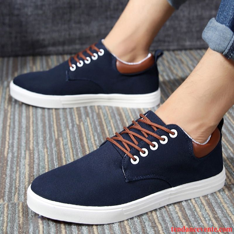 Bottes Skate Pas Cher Décontractée Tendance Chaussures En Tissu Homme Basse Étudiant Printemps Laçage Toile Marine Pas Cher