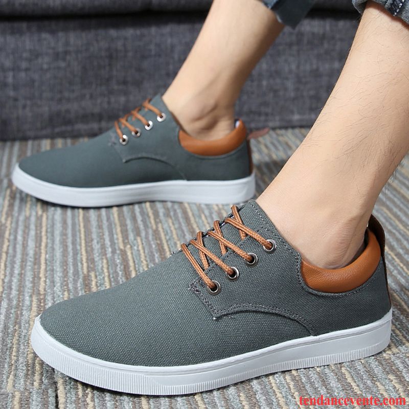 Bottes Skate Pas Cher Décontractée Tendance Chaussures En Tissu Homme Basse Étudiant Printemps Laçage Toile Marine Pas Cher