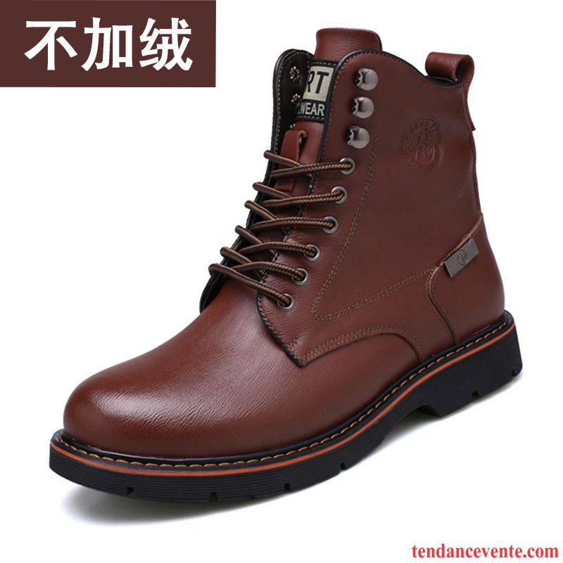 Bottes Tout Cuir Homme Angleterre Homme En Cuir Hautes Hiver Bureau Plus De Velours Cuir Véritable