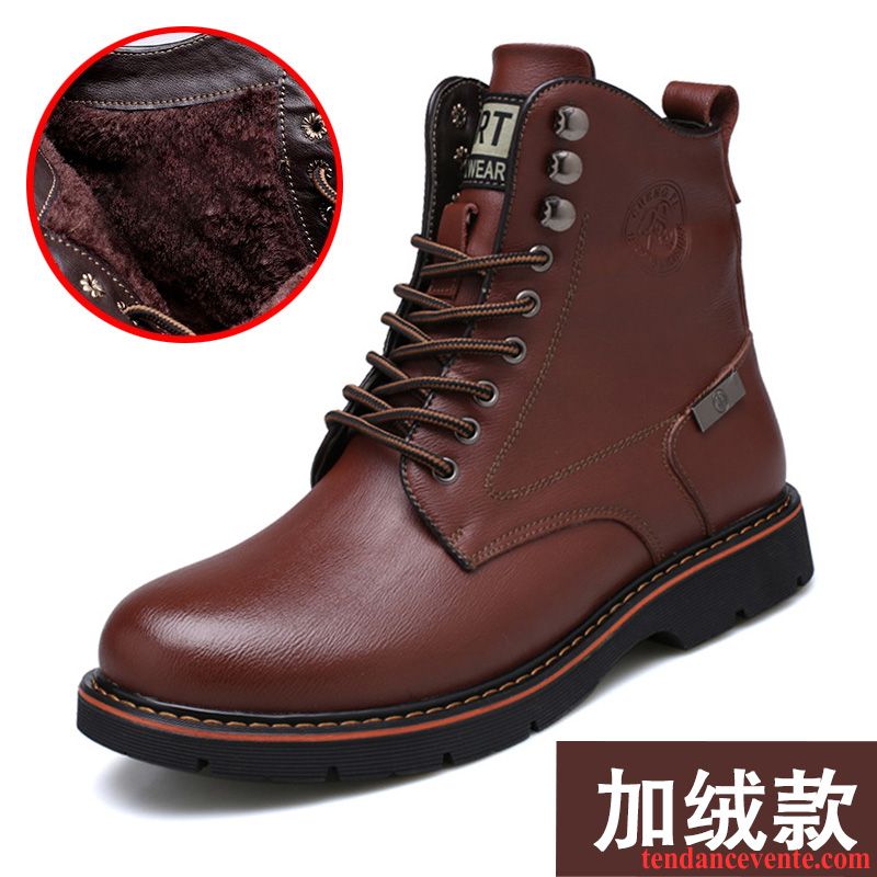 Bottes Tout Cuir Homme Angleterre Homme En Cuir Hautes Hiver Bureau Plus De Velours Cuir Véritable