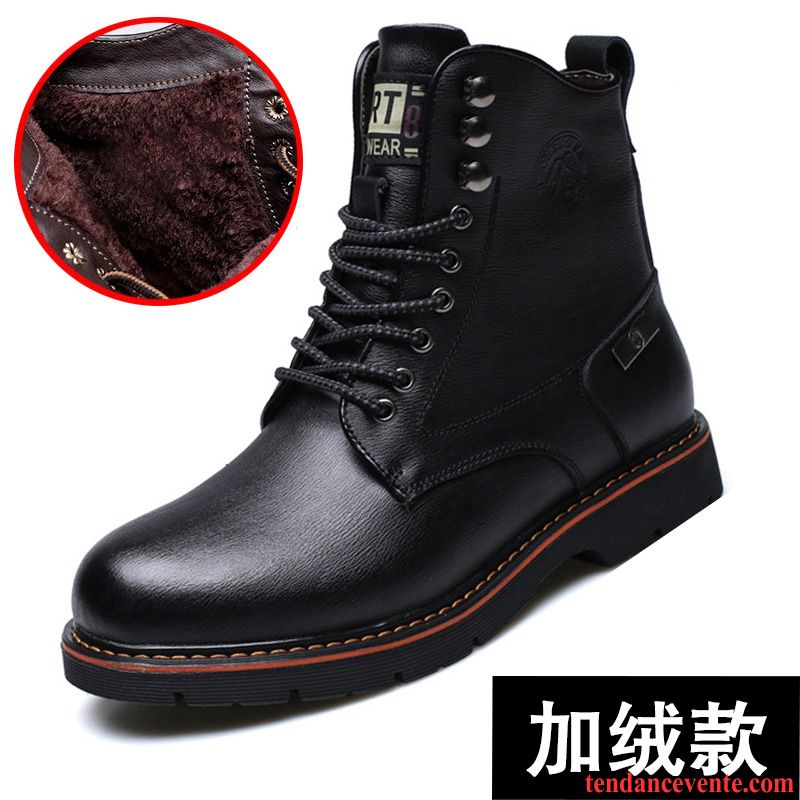 Bottes Tout Cuir Homme Angleterre Homme En Cuir Hautes Hiver Bureau Plus De Velours Cuir Véritable