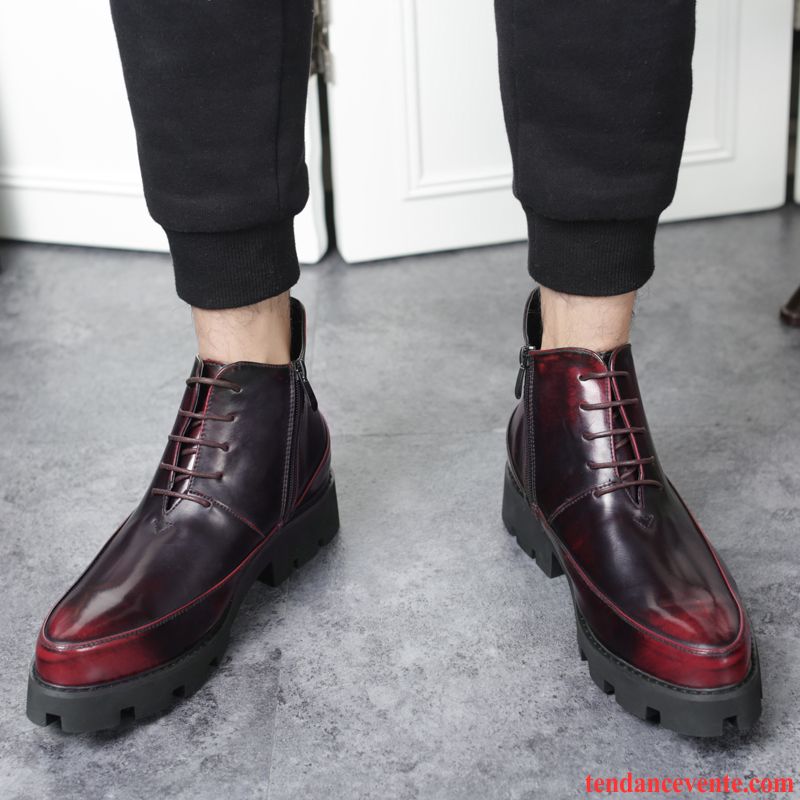 Bottine A Lacet Homme Angleterre Plus De Velours Derbies Hautes Hiver Augmenté En Cuir Homme Tendance
