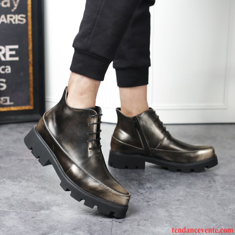 Bottine A Lacet Homme Angleterre Plus De Velours Derbies Hautes Hiver Augmenté En Cuir Homme Tendance