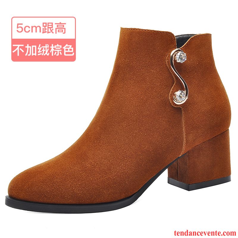 Bottine En Cuir Femme Femme L'automne Printemps Tous Les Assortis Délavé En Daim Escarpins Angleterre Hiver Noir Épais Chameau