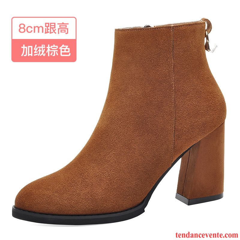 Bottine En Cuir Femme Femme L'automne Printemps Tous Les Assortis Délavé En Daim Escarpins Angleterre Hiver Noir Épais Chameau