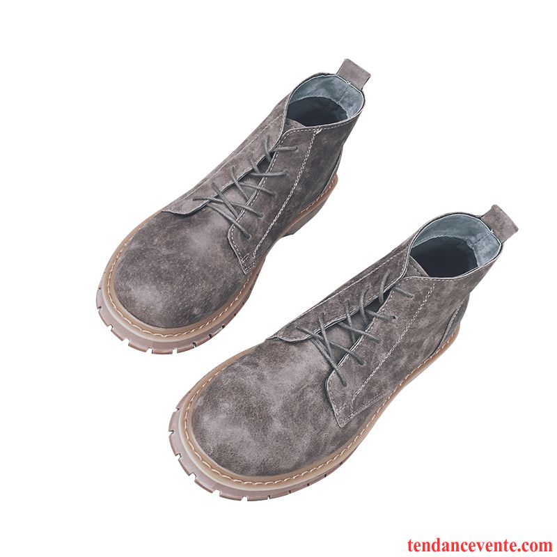 Bottine Homme Pas Cher Gros Art En Cuir Homme Tendance Derbies Rétro Printemps Dessus Cuir Gris