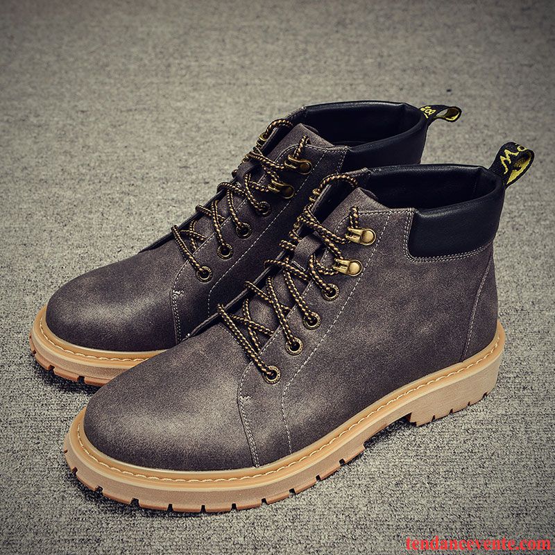 Bottine Montante Bureau Hiver En Cuir L'automne Chaussures En Coton Angleterre Homme Hautes