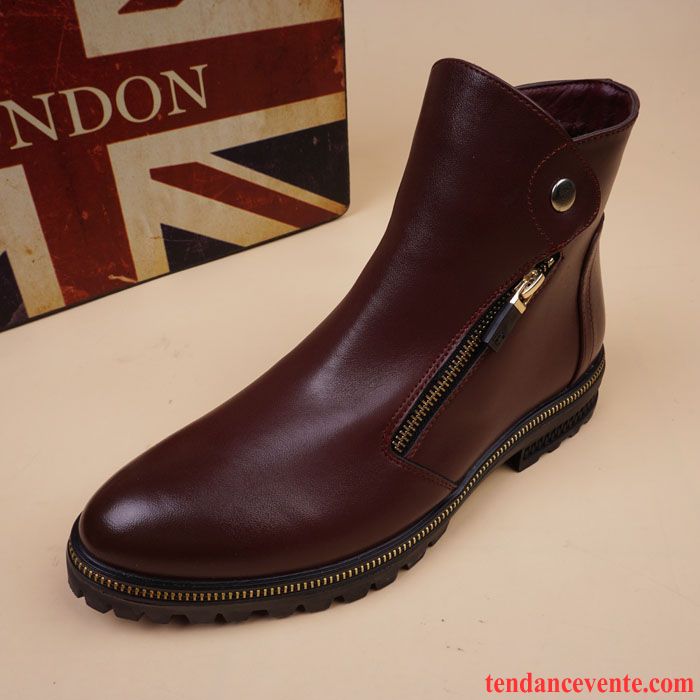 Bottine Pas Cher Homme Cuir Véritable Pointe Pointue Homme Mode Hiver Angleterre Augmenté Saumon