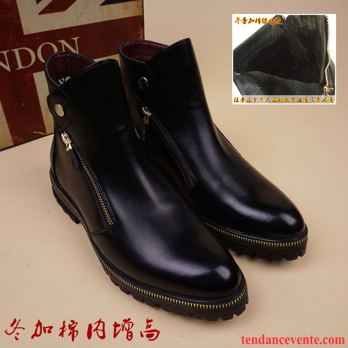 Bottine Pas Cher Homme Cuir Véritable Pointe Pointue Homme Mode Hiver Angleterre Augmenté Saumon