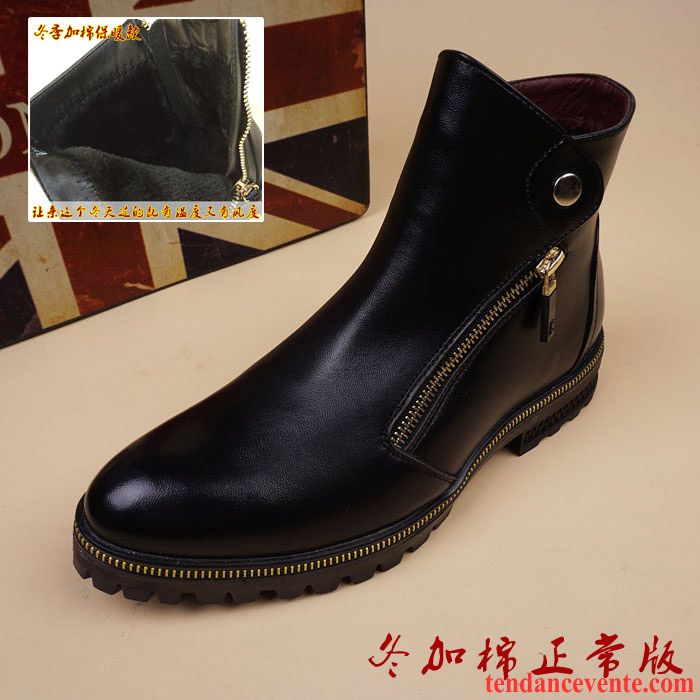 Bottine Pas Cher Homme Cuir Véritable Pointe Pointue Homme Mode Hiver Angleterre Augmenté Saumon