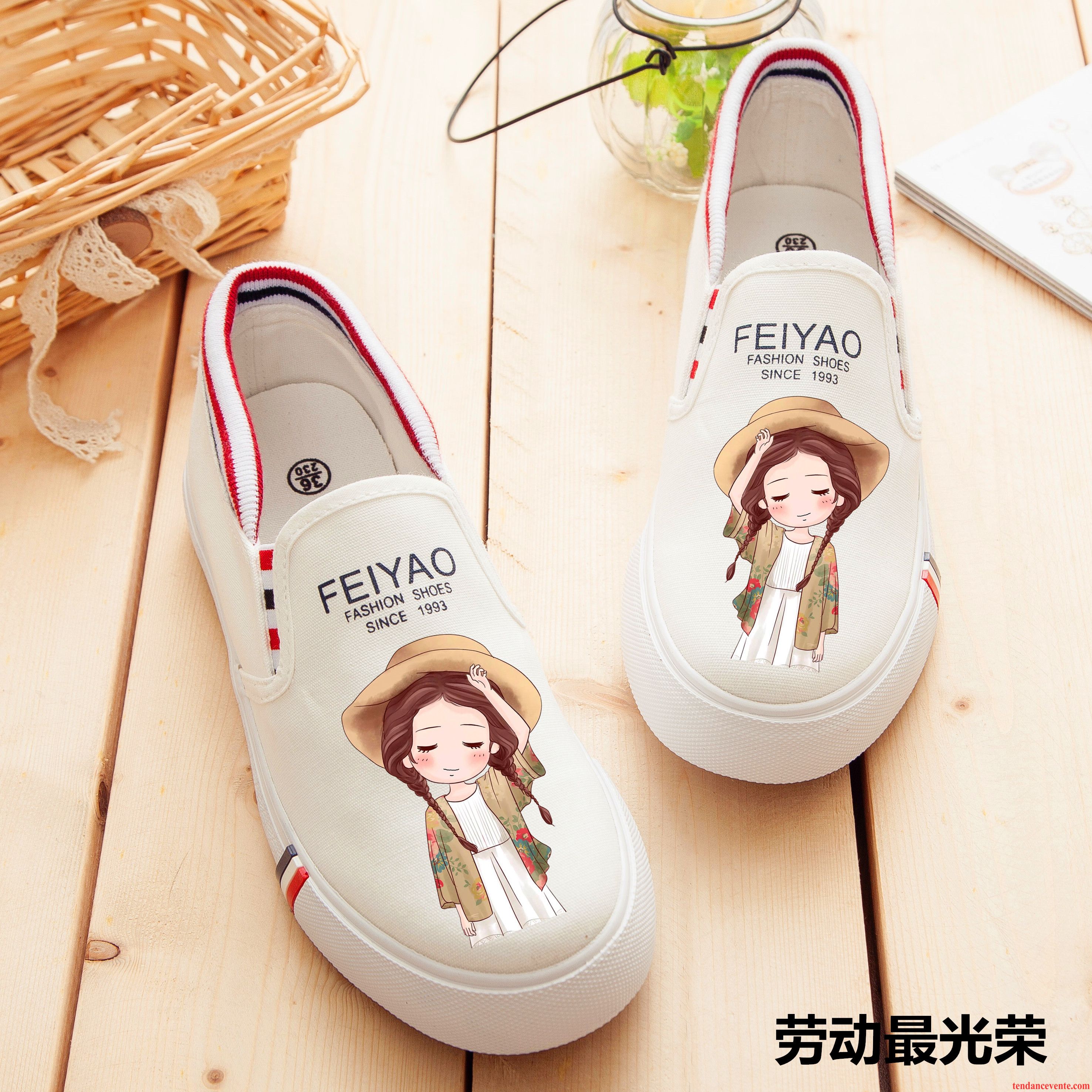 Bottine Skate Marron Femme Graffiti Tous Les Assortis Paresseux Chaussures En Tissu Slip-on Toile Dessin Animé Femme Plates Rue Printemps Été Étudiant Blanc