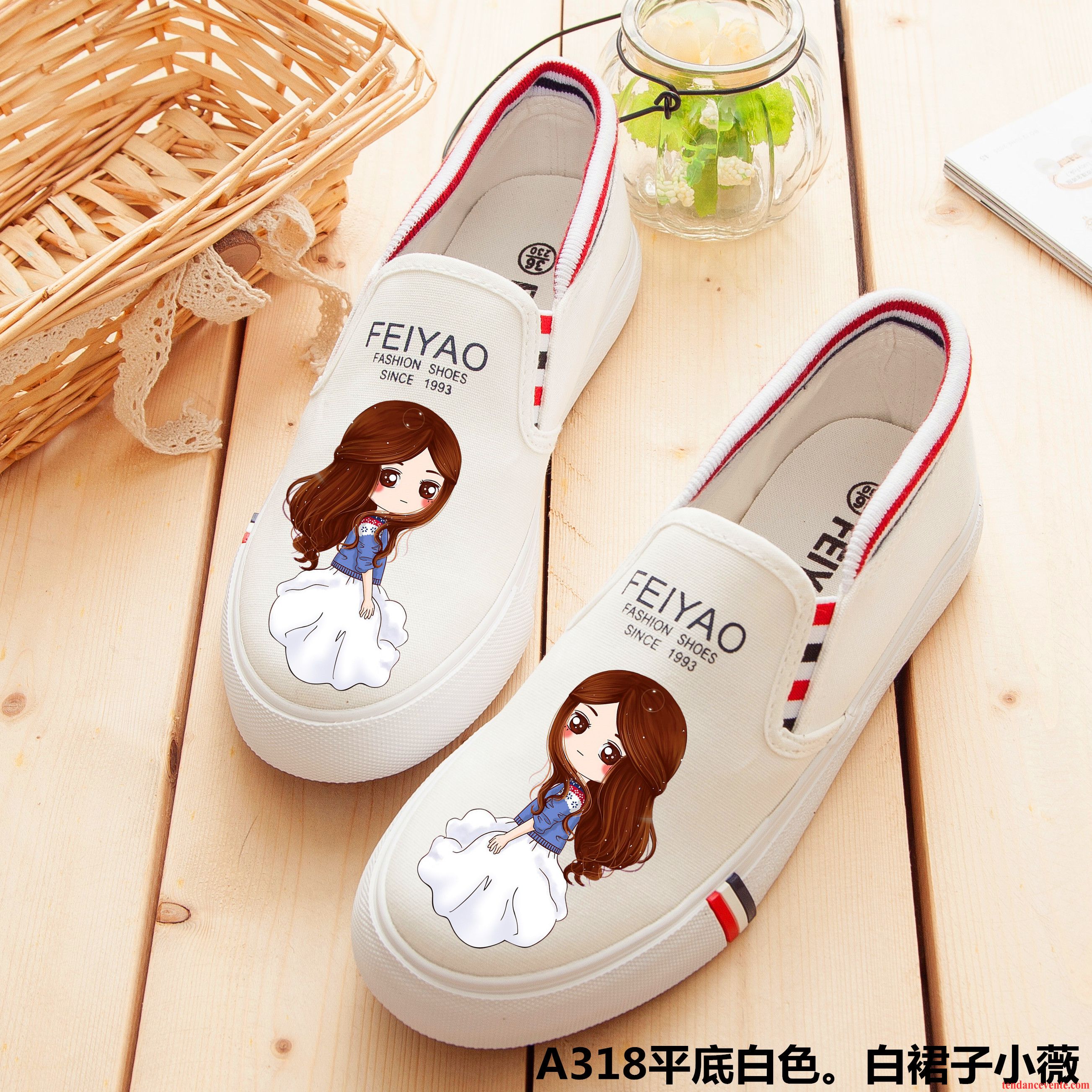 Bottine Skate Marron Femme Graffiti Tous Les Assortis Paresseux Chaussures En Tissu Slip-on Toile Dessin Animé Femme Plates Rue Printemps Été Étudiant Blanc