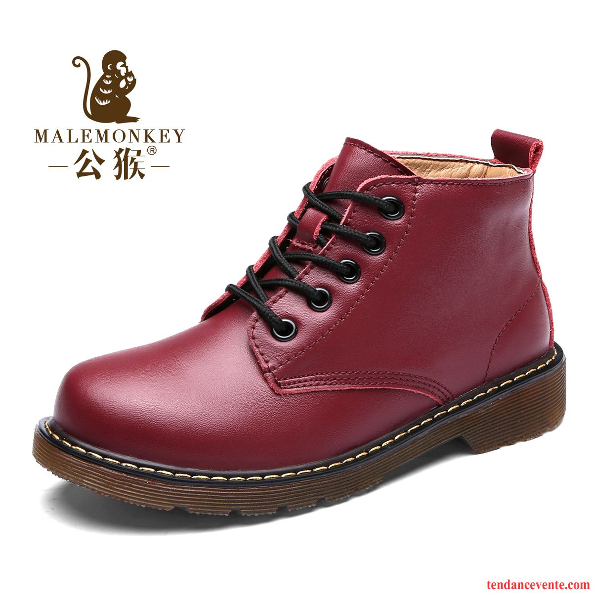 Bottines Cuir Marron Femme Cuir Véritable Plus De Velours Femme Derbies Angleterre Hiver Plates Ambre Pas Cher