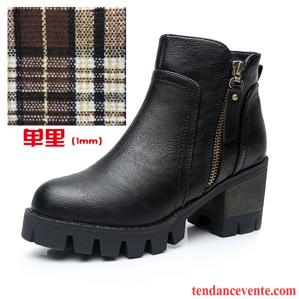 Bottines Cuir Marron Femme Étudiant Angleterre Tous Les Assortis Femme Printemps L'automne Épais Hiver Talons Hauts Tendance