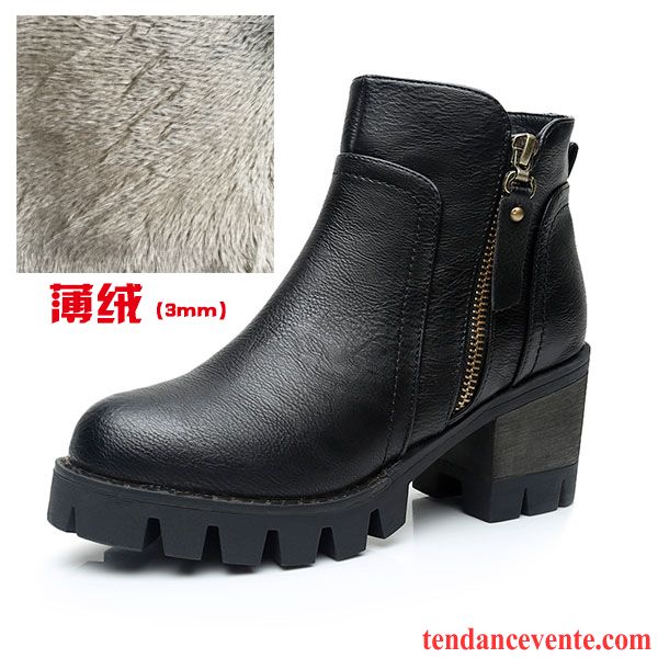 Bottines Cuir Marron Femme Étudiant Angleterre Tous Les Assortis Femme Printemps L'automne Épais Hiver Talons Hauts Tendance