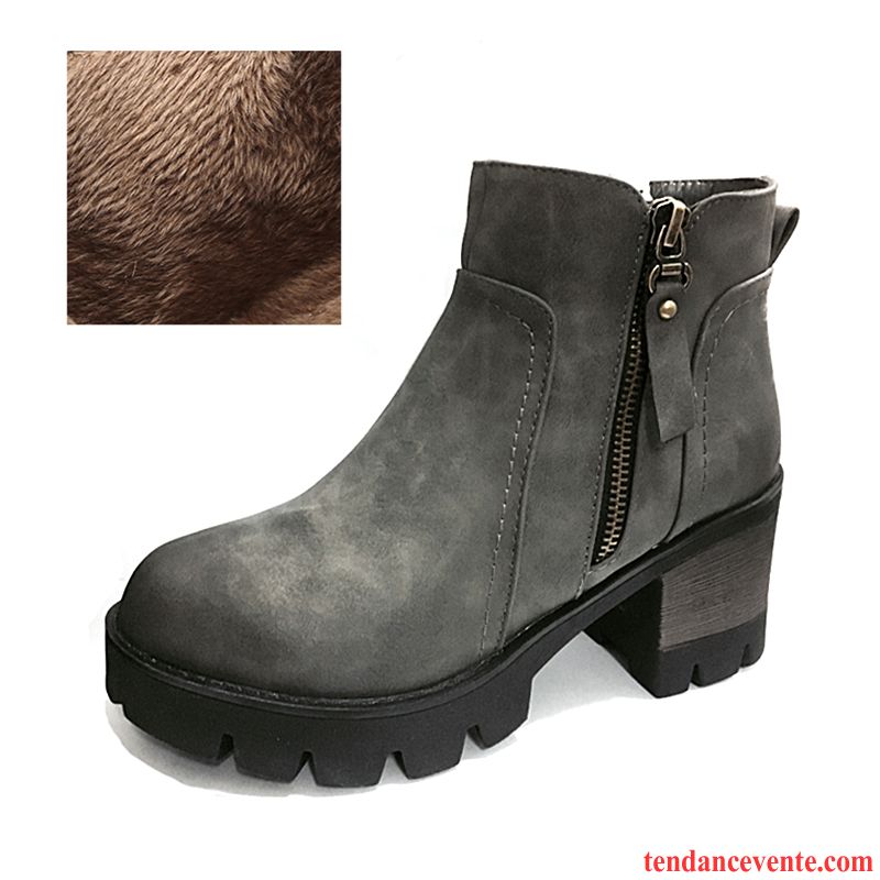 Bottines Cuir Marron Femme Étudiant Angleterre Tous Les Assortis Femme Printemps L'automne Épais Hiver Talons Hauts Tendance