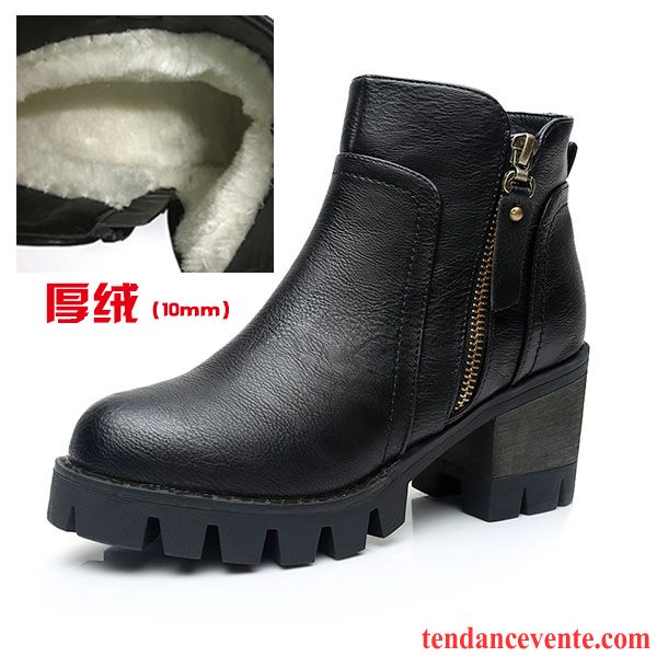 Bottines Cuir Marron Femme Étudiant Angleterre Tous Les Assortis Femme Printemps L'automne Épais Hiver Talons Hauts Tendance