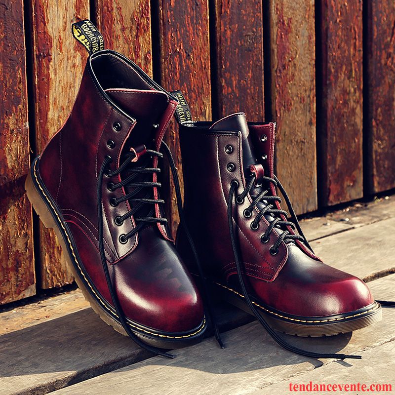 Bottines Cuir Noir Bureau Printemps Angleterre Homme Fantaisie Hautes Cuir Véritable Tendance Lavande