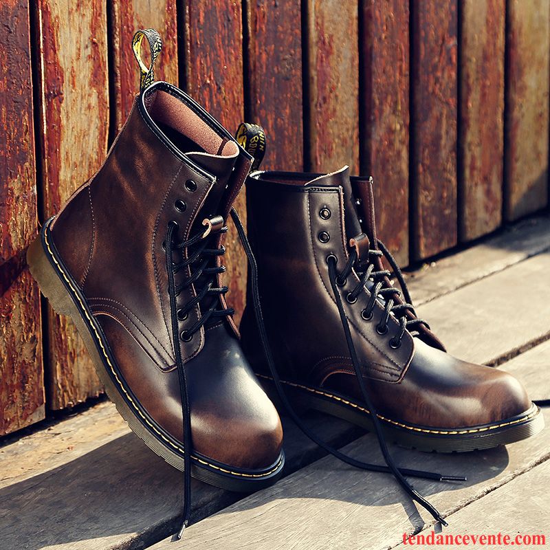 Bottines Cuir Noir Bureau Printemps Angleterre Homme Fantaisie Hautes Cuir Véritable Tendance Lavande