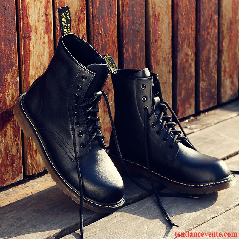 Bottines Cuir Noir Bureau Printemps Angleterre Homme Fantaisie Hautes Cuir Véritable Tendance Lavande