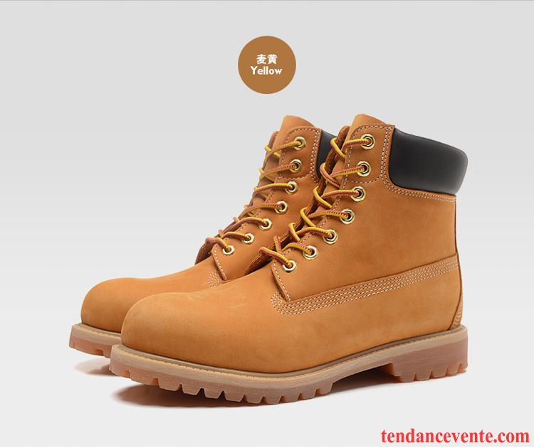 Bottines Homme Hiver Jaune Cuir Véritable Femme Bureau Gros L'automne Angleterre Hiver Plus De Velours Homme Beige