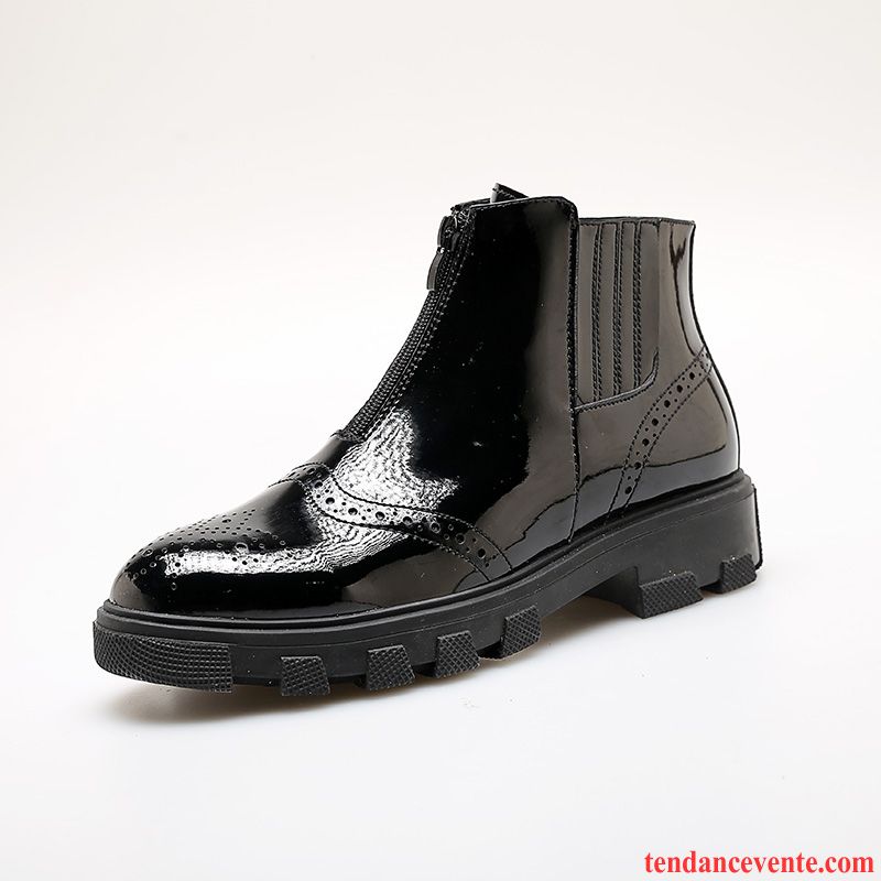 Bottines Homme Lacets Décontractée Semelle Épaisse Hautes Homme En Cuir Noir Tendance Derbies Angleterre L'automne Pas Cher