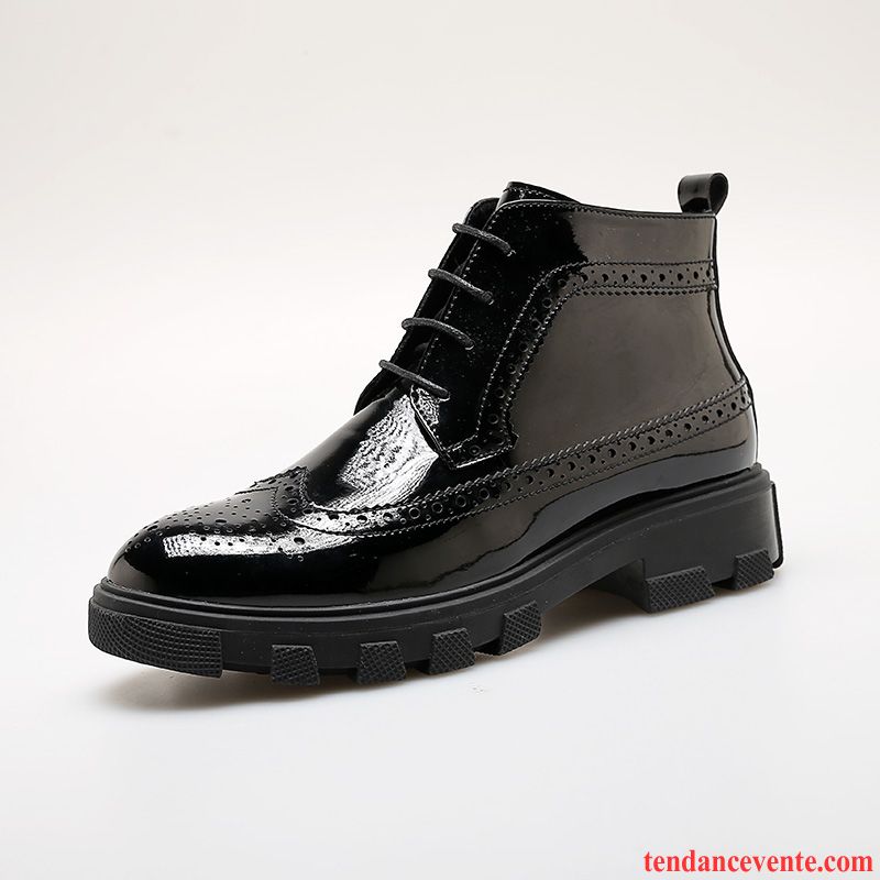 Bottines Homme Lacets Décontractée Semelle Épaisse Hautes Homme En Cuir Noir Tendance Derbies Angleterre L'automne Pas Cher