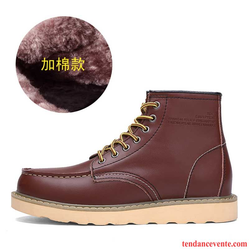 Bottines Homme Rock Hiver Chauds Hautes Bureau Chaussures En Coton Angleterre Cuir Véritable L'automne Plus De Velours Homme Tendance Lilas