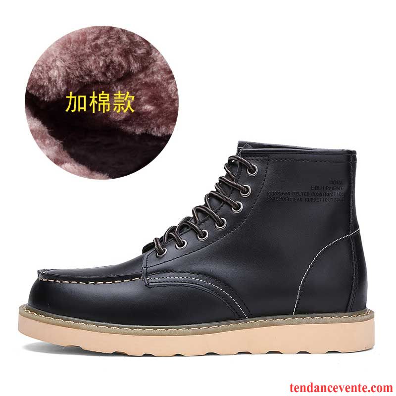 Bottines Homme Rock Hiver Chauds Hautes Bureau Chaussures En Coton Angleterre Cuir Véritable L'automne Plus De Velours Homme Tendance Lilas