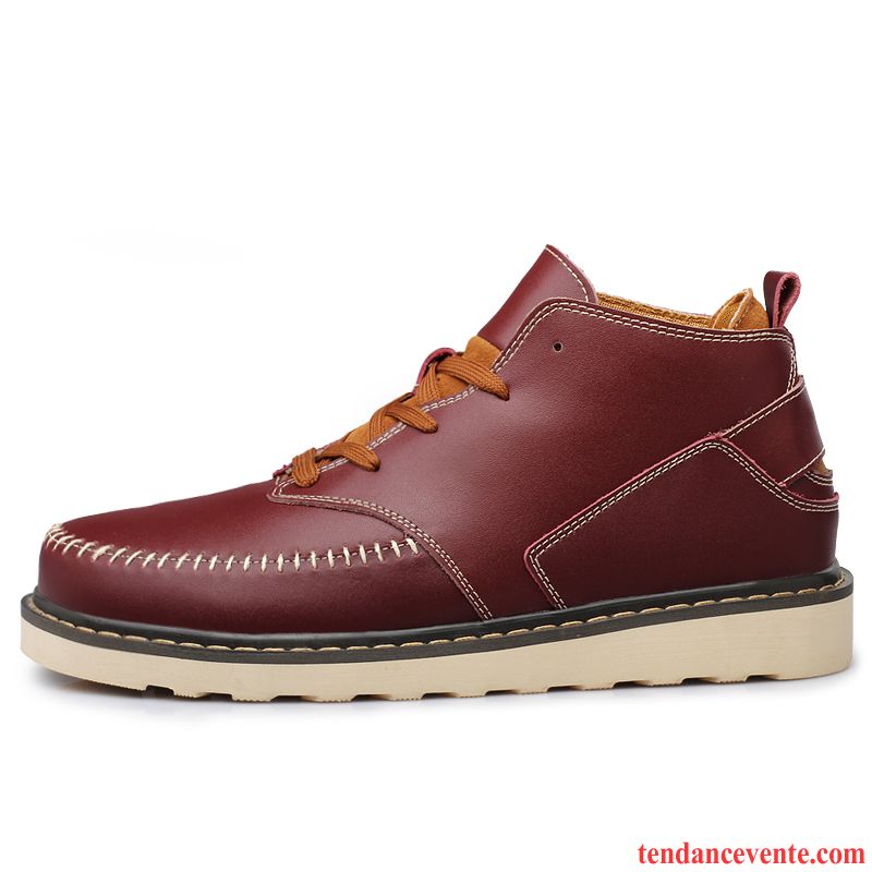 Bottines Homme Rock Hiver Chauds Hautes Bureau Chaussures En Coton Angleterre Cuir Véritable L'automne Plus De Velours Homme Tendance Lilas