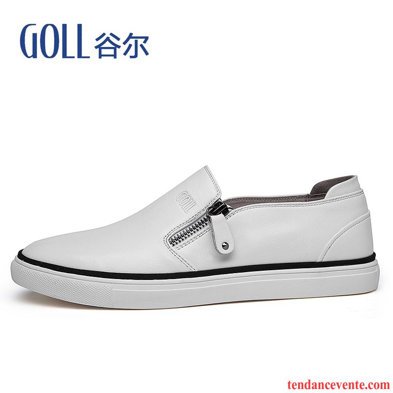 Bottines Noir A Talon Mocassins Homme Cuir Véritable Tendance Paresseux Slip-on Blanc Décontractée Pas Cher