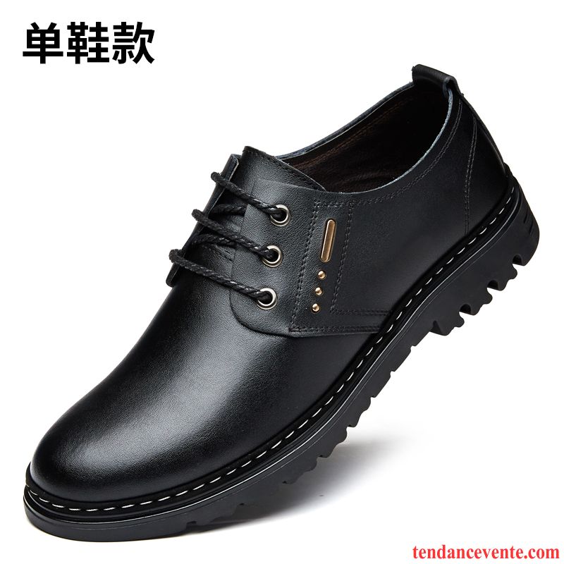 Bottines Noires Homme Plates Cuir Véritable Homme Laçage Angleterre Bout Rond Entreprise Respirant Décontractée L'automne Pas Cher