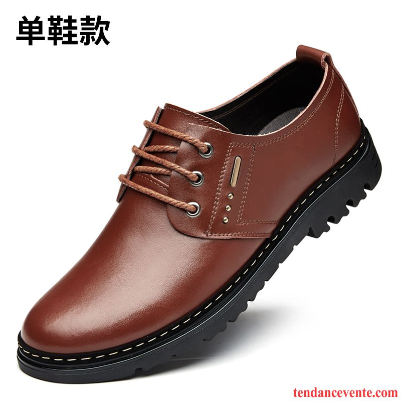 Bottines Noires Homme Plates Cuir Véritable Homme Laçage Angleterre Bout Rond Entreprise Respirant Décontractée L'automne Pas Cher